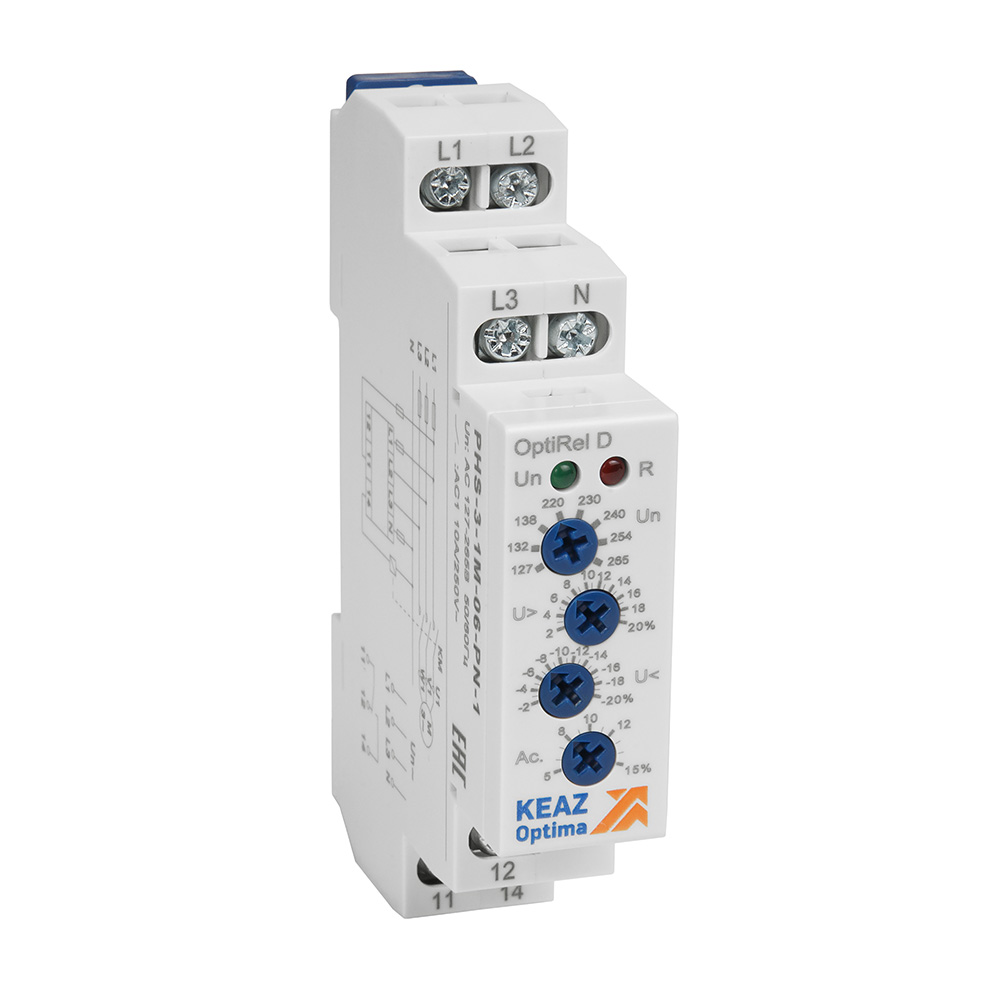 КЭАЗ Реле контроля фаз OptiRel D PHS-3-1M-06-PP-1 повышенного/пониженного настр асимметрии 3Ф 1СО. фото