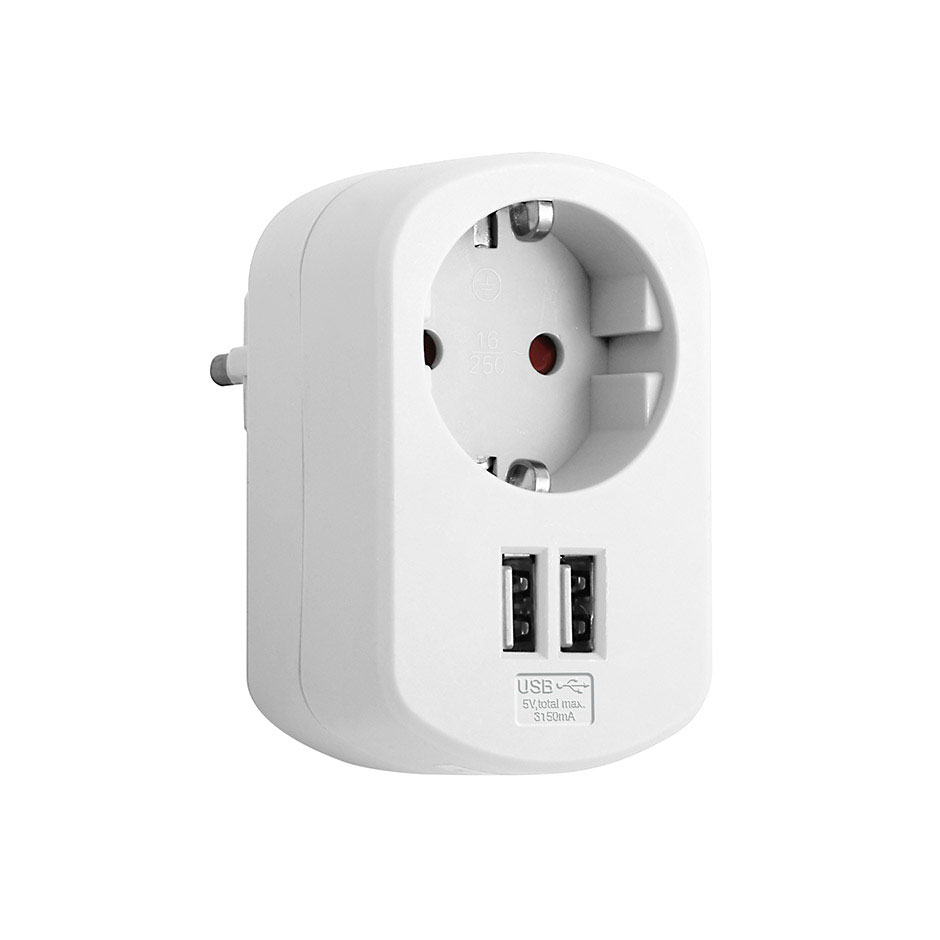 Simon Brico Белый Адаптер Schuko + 2хUSB 3,15А фото