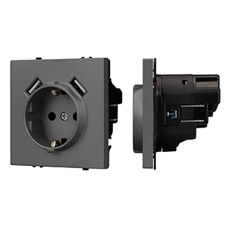 Arlight Механизм розетки с USB зарядкой SCT-NOBE-MUAA-SFPL-GR (230V, 16A) (Серый базальт) фото