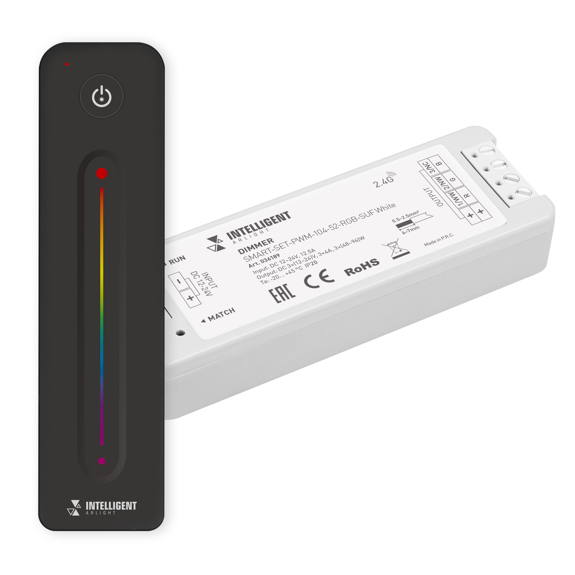 Arlight INTELLIGENT ARLIGHT Диммер SMART-SET-PWM-104-52-RGB-SUF White (12-24V, 3x4A, ПДУ LINE, 2.4G) (IARL, IP20 Пластик, 5 лет) фото