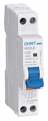 CHINT Диф. автомат NB2LE 1P+N 6A 30mA 1мод., х-ка С, электронный тип A, 6kA фото