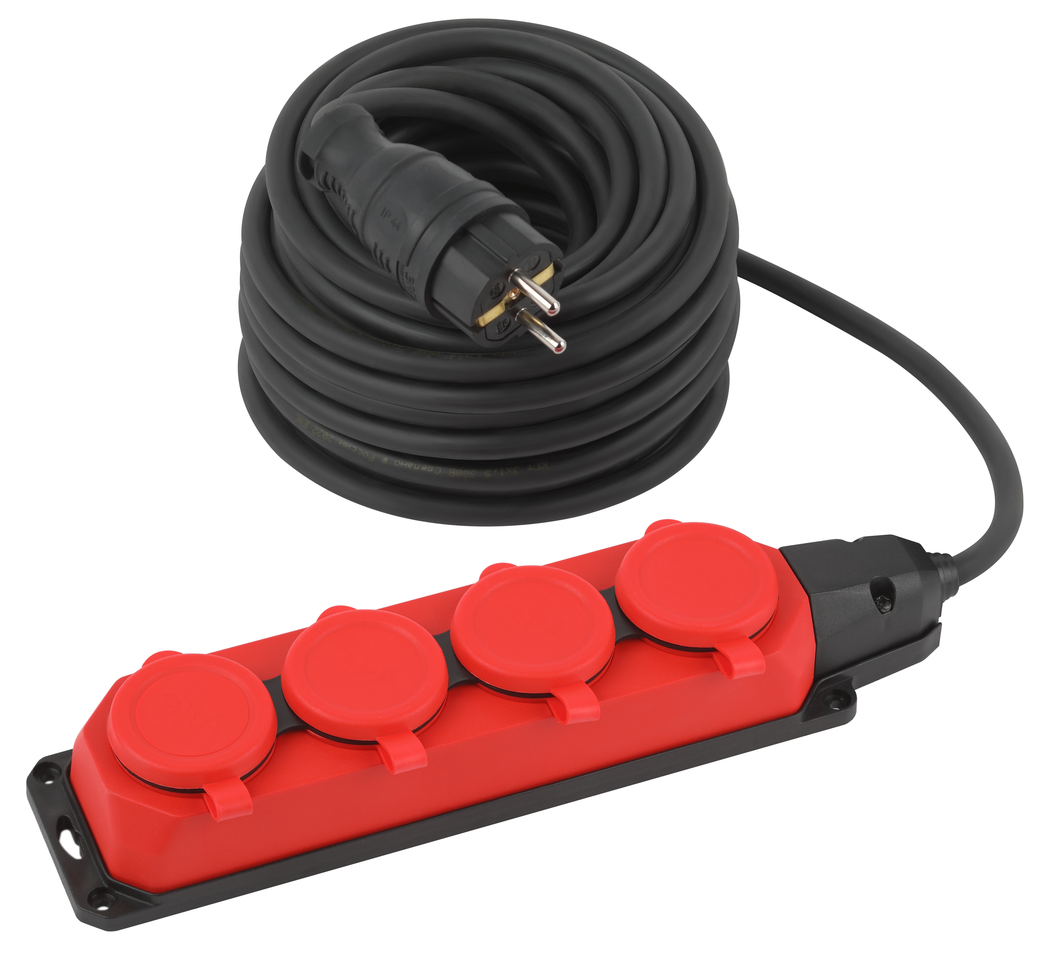 ЭРА Удлинитель силовой UK-4e-3x1,5-20m-IP44(KG) с заземлением 4 розетки каучук 20м КГ 3х1,5мм2 IP44 фото