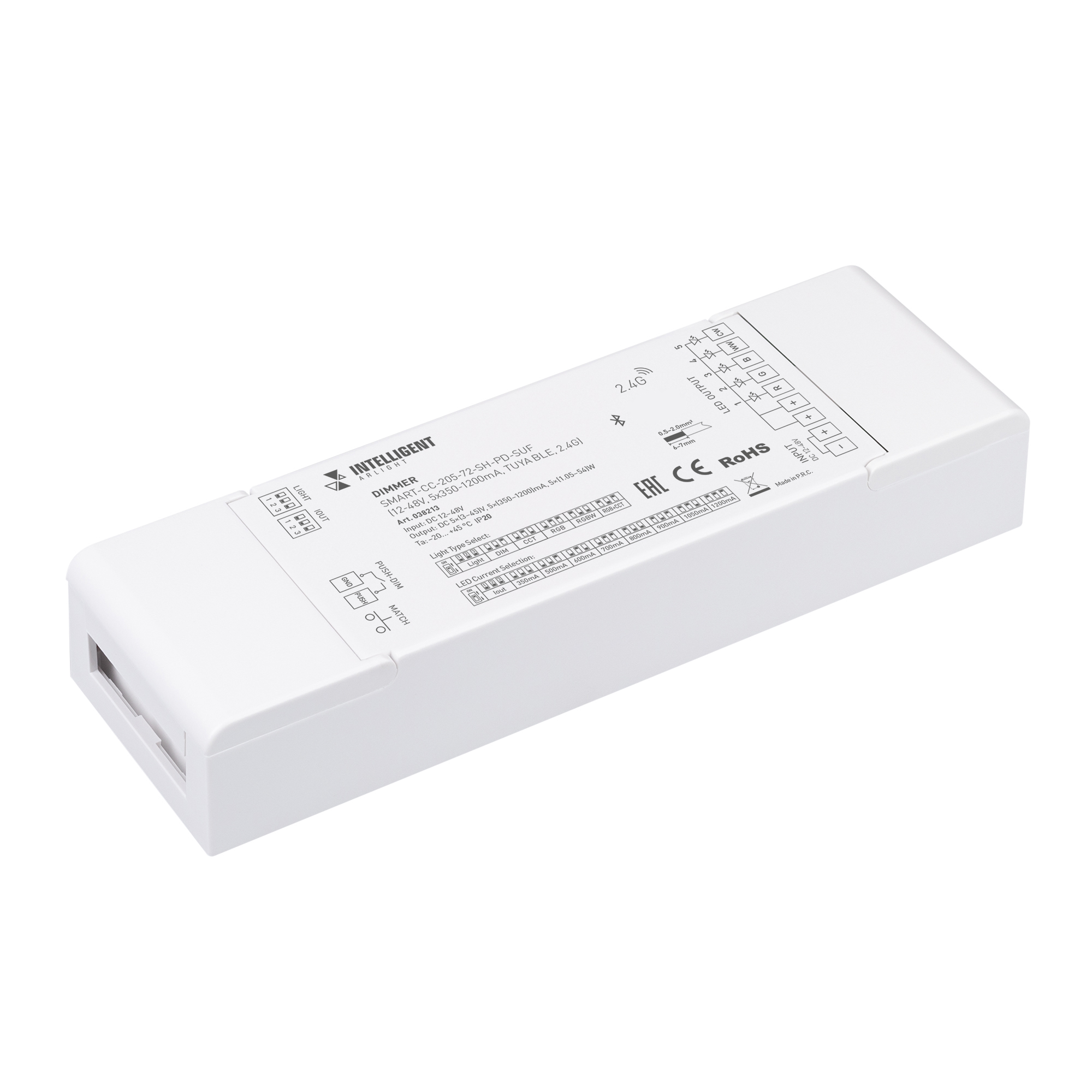 Arlight INTELLIGENT Диммер SMART-CC-205-72-SH-PD-SUF (12-48V, 5x350-1200mA, TUYA BLE, 2.4G) (IARL, IP20 Пластик, 5 лет) фото