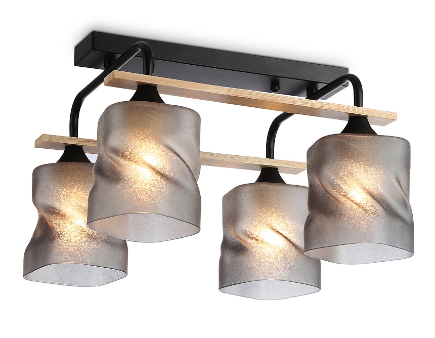 Ambrella Светильник потолочный TR3033249/4 BK/WD черный/дерево E27/4 max 60W 340*340*245 фото
