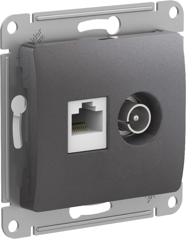 Systeme Electric Glossa Графит Розетка двойная TV + компьютерная RJ45, кат. 5Е фото