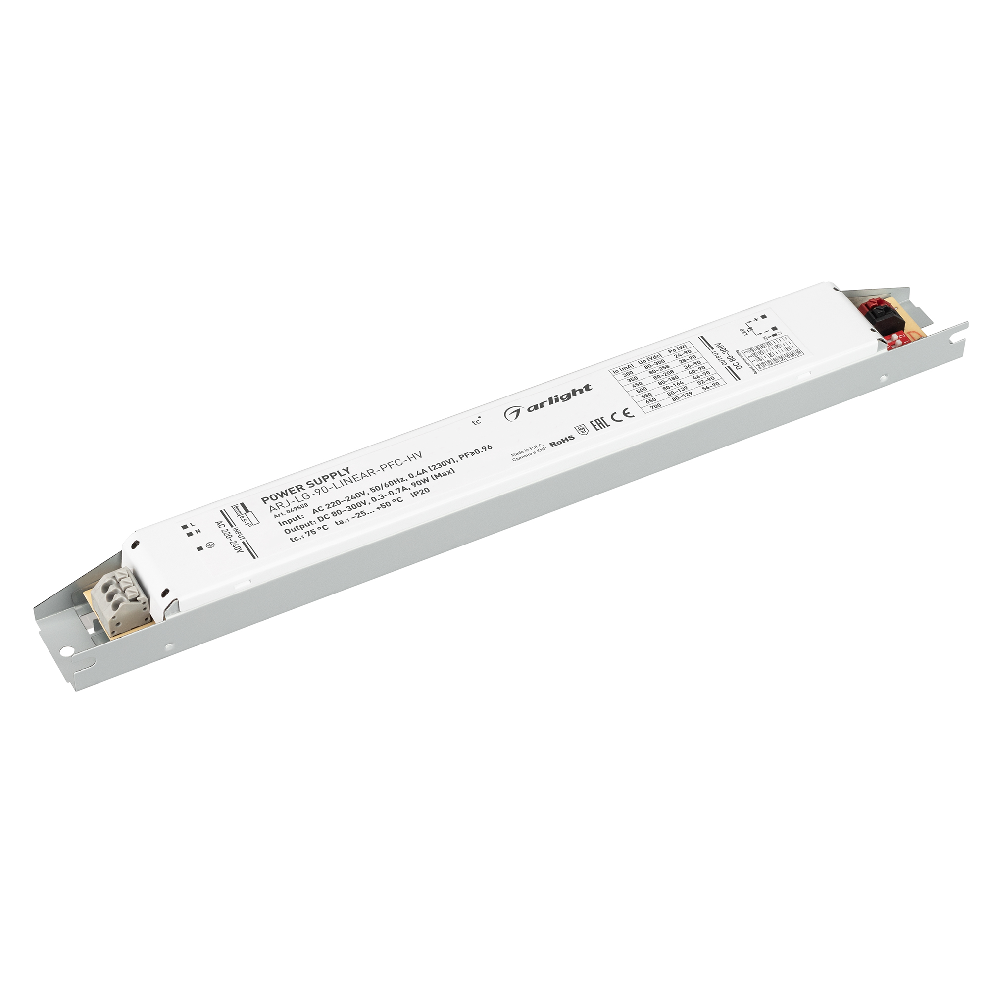 Блок питания ARJ-LG-90-LINEAR-PFC-HV (90W, 80-300V, 0.3-0.7A) (Arlight, IP20 Металл, 5 лет) фото