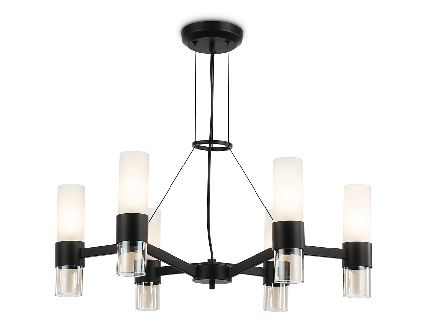 Ambrella Светильник подвесной LH55104/6 BK/FR/TI черный/белый матовый/янтарь E14*6 max 40W D650*1080 фото