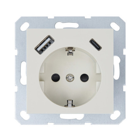Jasmart G Слоновая кость Розетка с/з с USB A+C со шторками 16A 250V~ 2P+T USB 25W фото