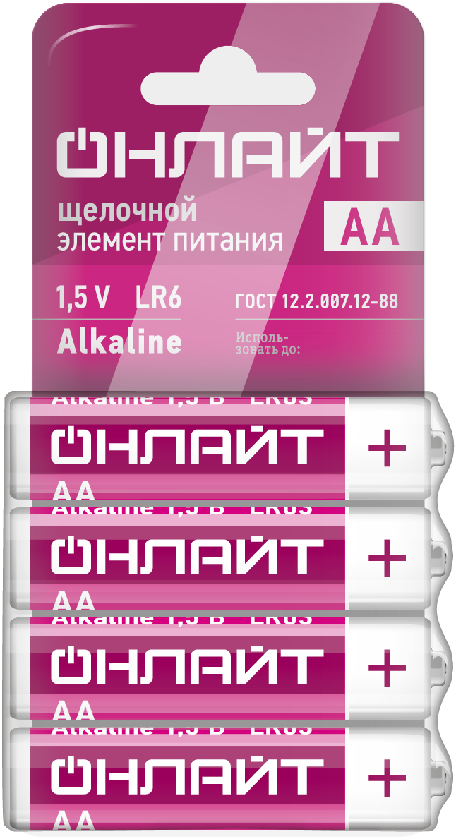 Элемент питания ОНЛАЙТ OBT-02 (LR6-SHBP4, спайка 4 шт) (480/48/4)