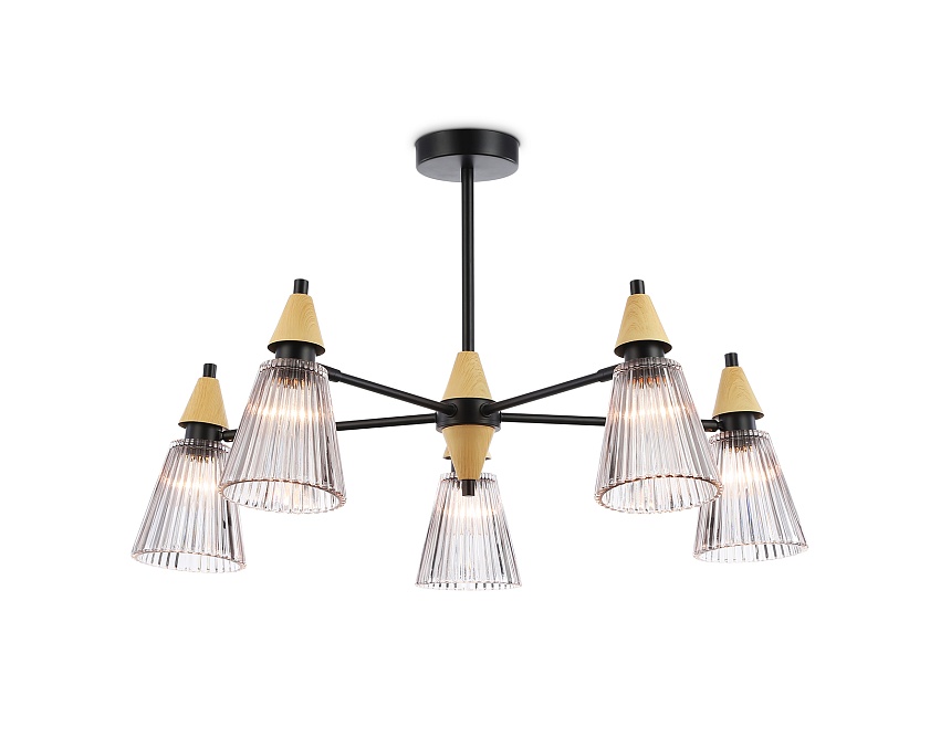 Ambrella Светильник на штанге LH58114/5 BK/LW/SM черный/светлое дерево/дымчатый E14*5 max 40W D660*390 фото