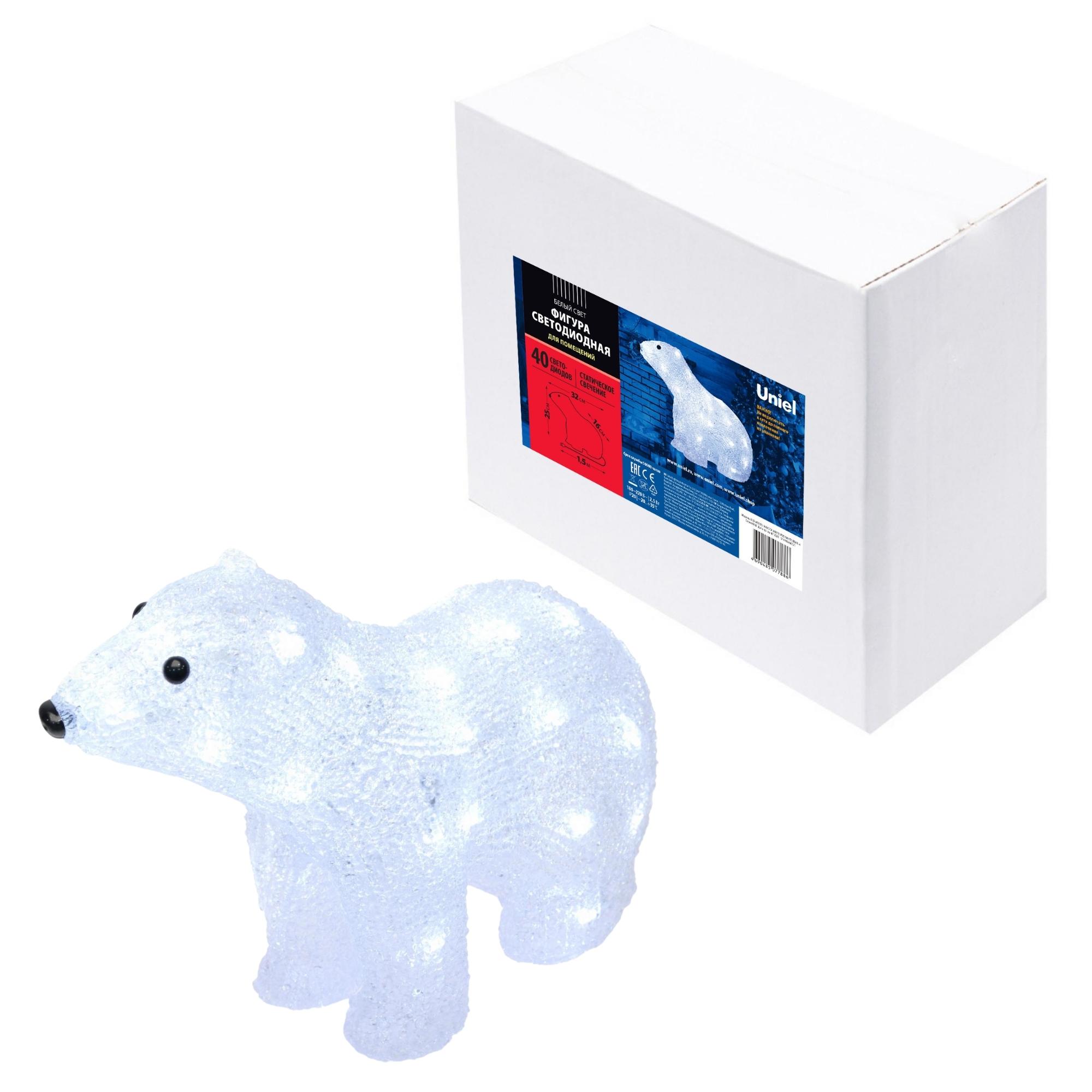 Uniel ULD-M3125-040/STA WHITE IP20 WHITE BEAR-4 Фигура светодиодная «Белый медведь-4», 40 светодиодов, размер 31*15*25 см, цвет свечения-белый, IP20, фото