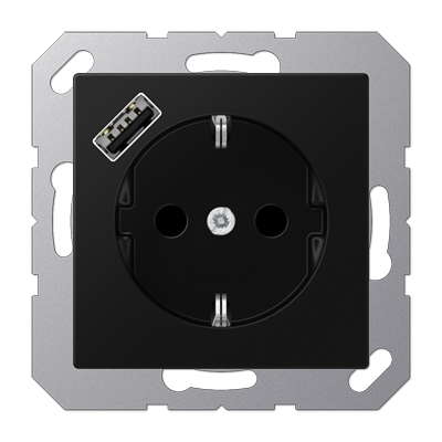 JUNG A Flow/A 550 Черный матовый Розетка с USB-зарядным устройством, тип А, SCHUKO фото