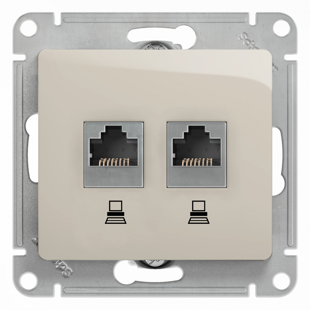 Systeme Electric Glossa Молочная Розетка 2-ая компьютерная RJ45+RJ45, кат.5E фото
