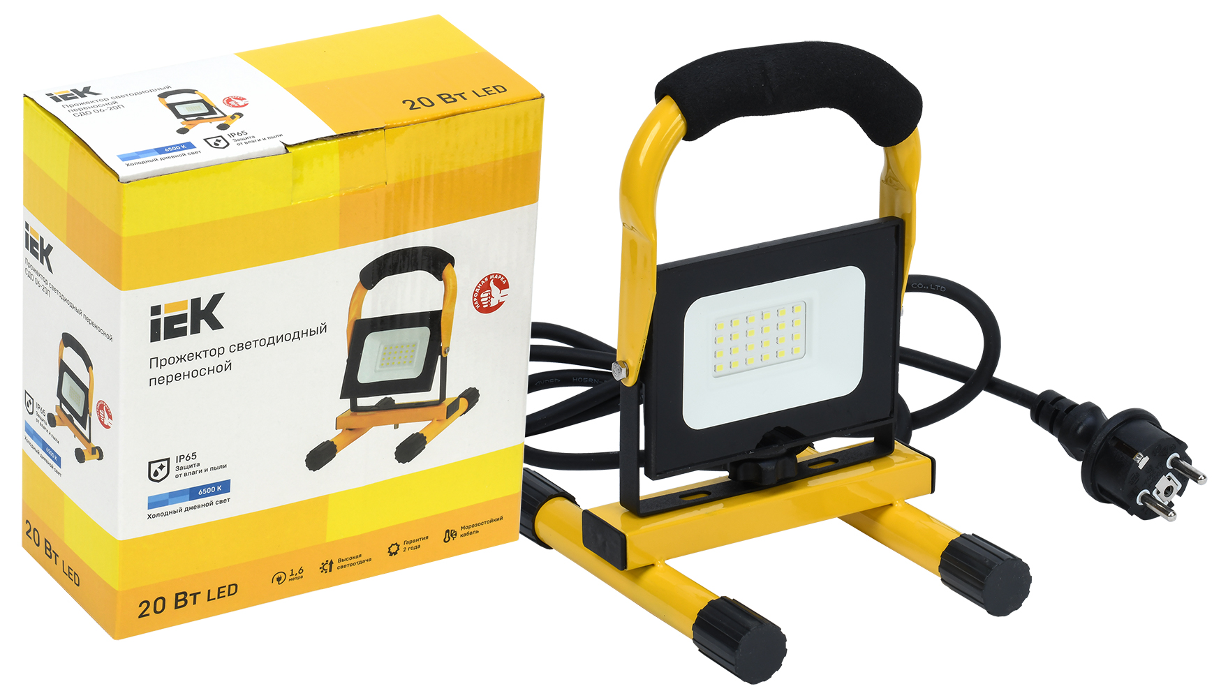 IEK Прожектор LED СДО 06-20П переносной 6500К IP65 черный фото