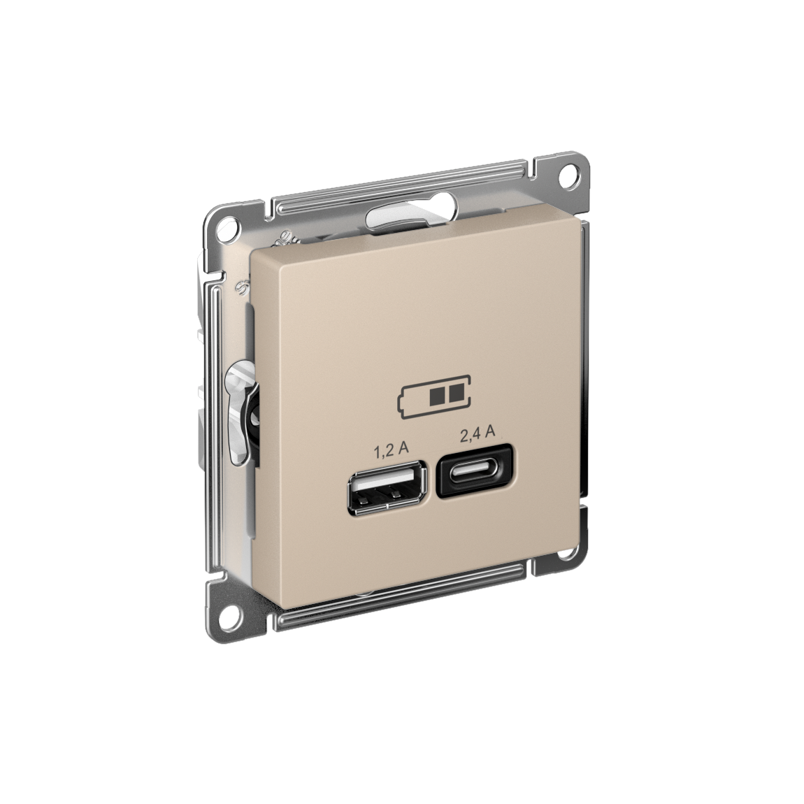 Systeme Electric AtlasDesign Песочный Розетка USB A+С, 5В/2,4А, 2х5В/1,2А, механизм фото