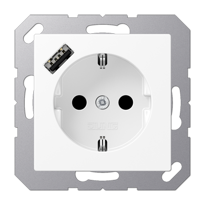 JUNG A Flow/A 550 Белый матовый Розетка  с USB-зарядным устройством, тип А, SCHUKO фото