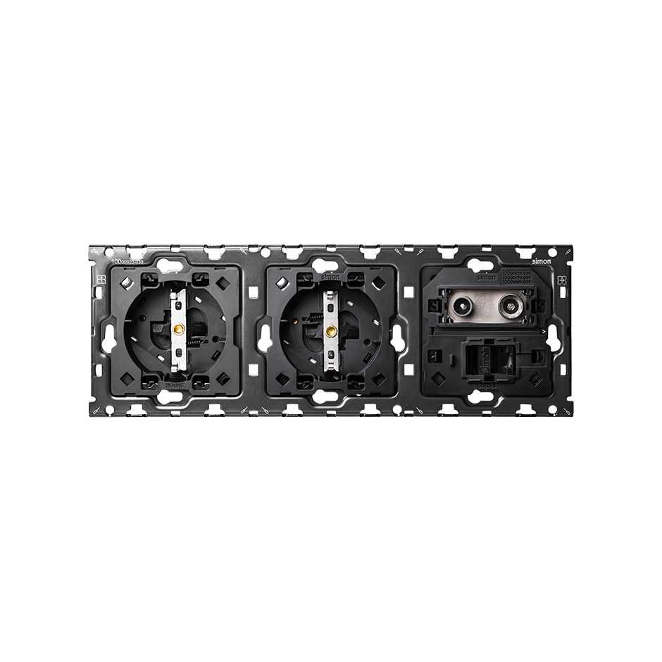Simon 100 Кит 3 поста механизм 2 розетки Schuko + 1 розетка TV одиночная + 1 розетка RJ45 Cat.6 + суппорт фото