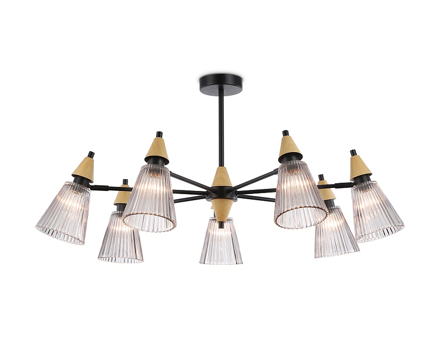 Ambrella Светильник на штанге LH58116/7 BK/LW/SM черный/светлое дерево/дымчатый E14*7 max 40W D750*390 фото