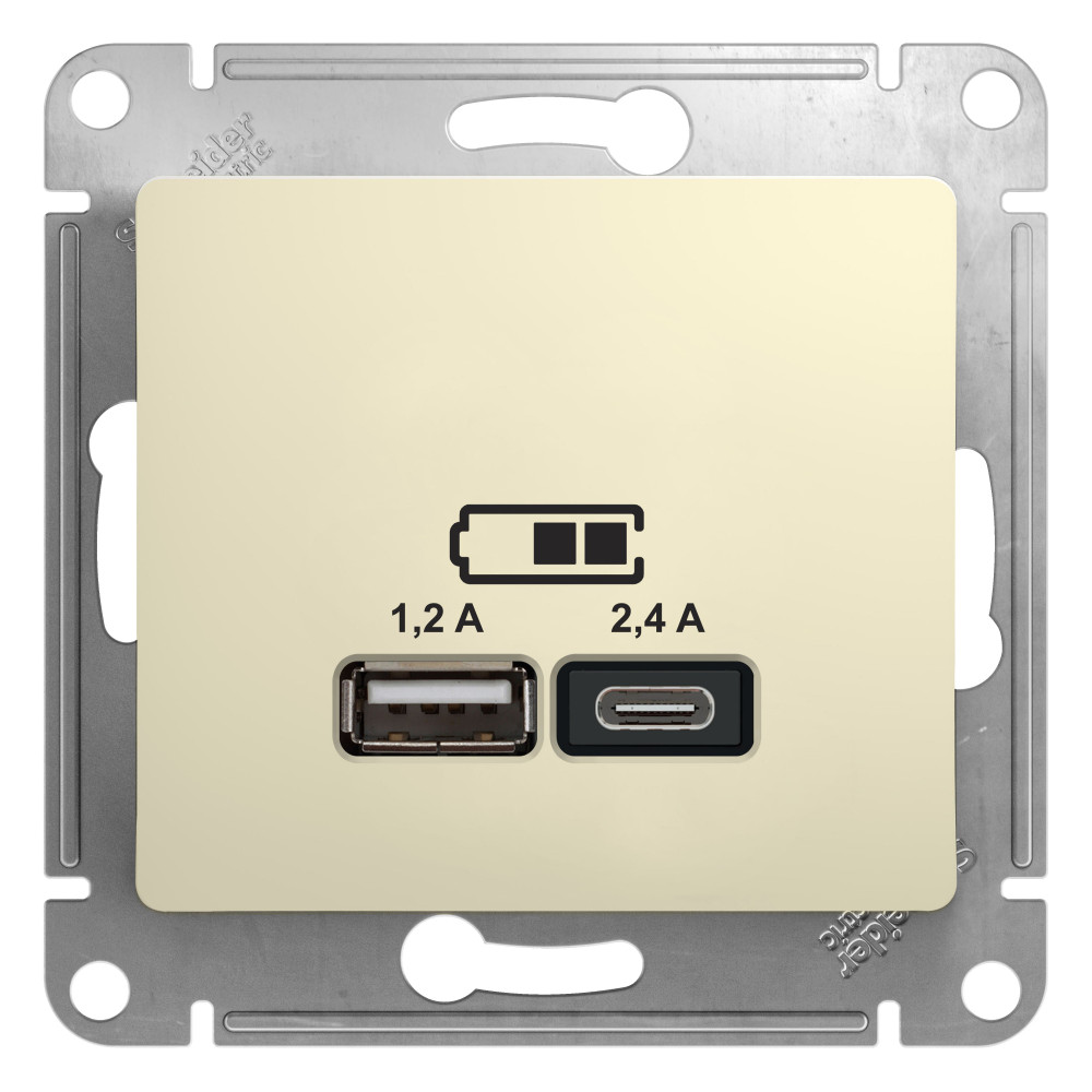 Systeme Electric Glossa Беж Розетка USB A+С, 5В/2,4А, 2х5В/1,2А фото