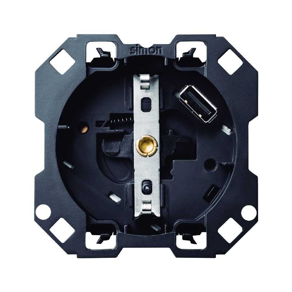 Simon 100 Розетка с заземлением и шторками Schuko 2Р+Е 16A 250В~ с з/у USB SmartCharge 2.1A 5В фото