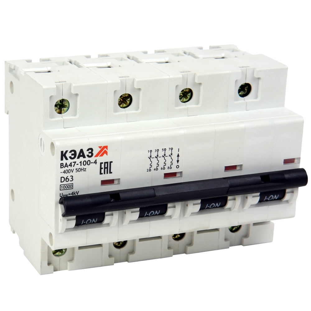 КЭАЗ ВА47-100 Автоматический выключатель 4P 80A C 10кА AC(ВА47-100-4С80-УХЛ3). фото