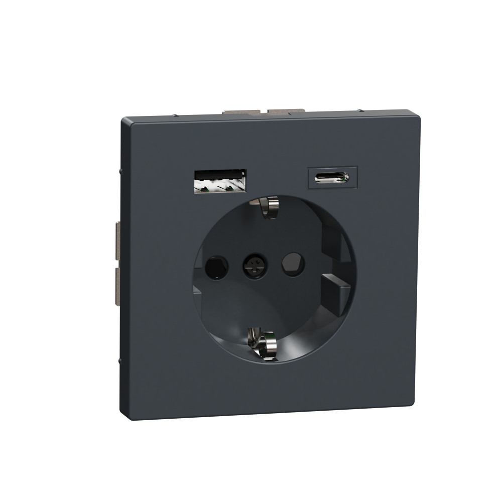 Schneider Electric MERTEN D-Life Антрацит Розетка силовая 16 A с зарядкой USB A+C 3 A фото