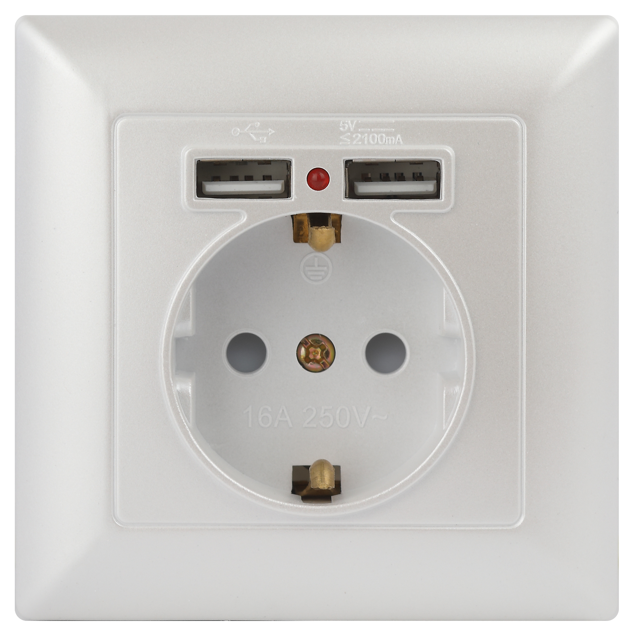 Intro Розетка Solo 4-410-06 с заземлением P+E Schuko со шторками, 16А-250В + 2хUSB, IP20, СУ, перламутр фото