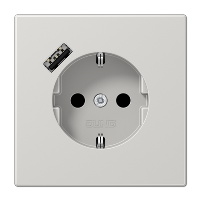 JUNG Розетка SCHUKO® с USB-зарядным устройством, тип A термопласт светло-серый фото
