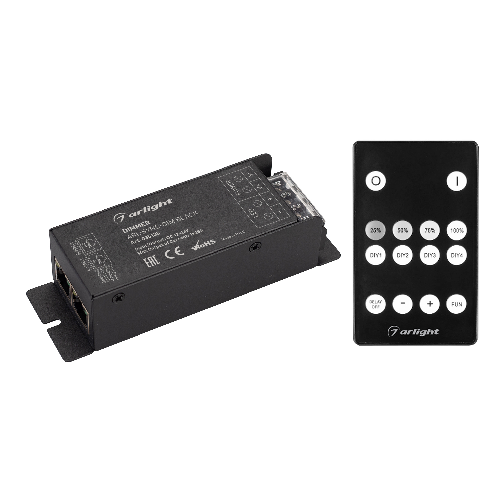 Arlight Диммер ARL-SYNC-DIM Black (12-24V, 1x25A, ПДУ 14кн, RF, RJ45) (IP20 Металл, 3 года) фото