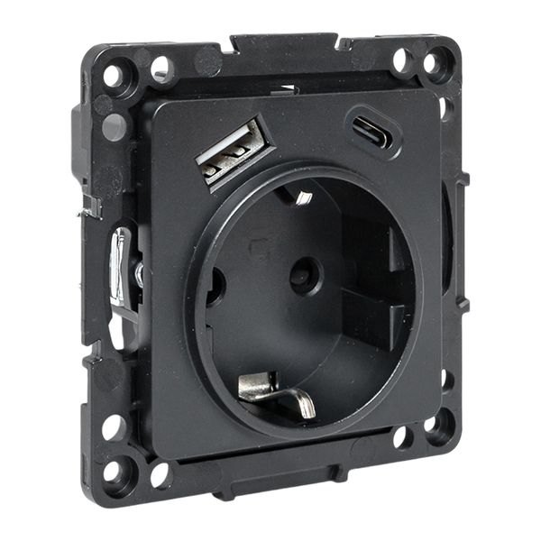 EKF Стокгольм Механизм Розетки 1-местной с/з, USB A+C 16А винтовые клеммы черный с защ. штор фото