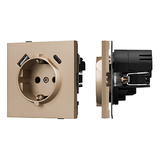 Arlight Механизм розетки с USB зарядкой SCT-TENDO-MUAC-PL-GD (230V, 16A) (-) фото
