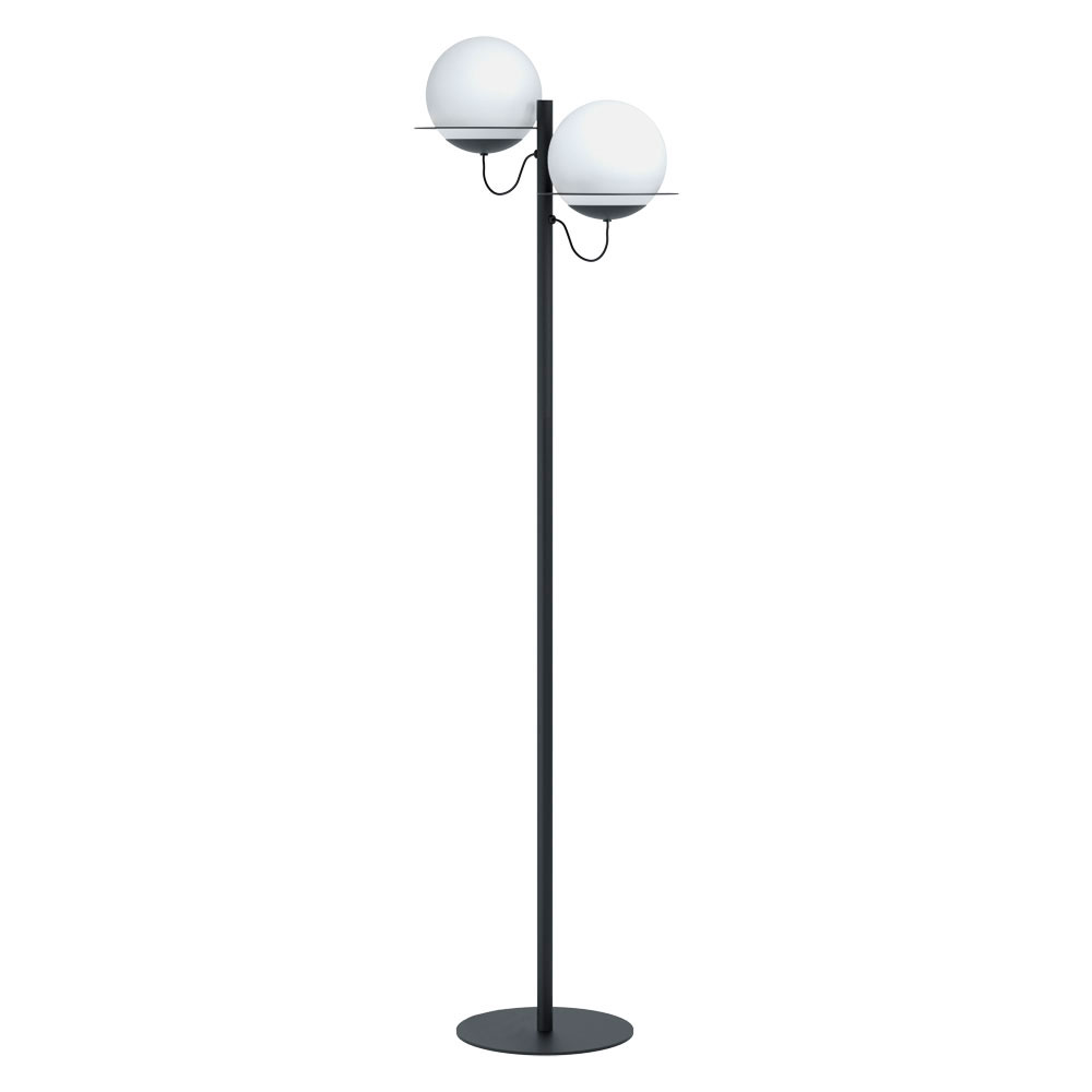 Eglo 98366 Торшер SABALETE, 2х40W (E27), L445, H1555, сталь, черный/опаловое стекло, белый фото