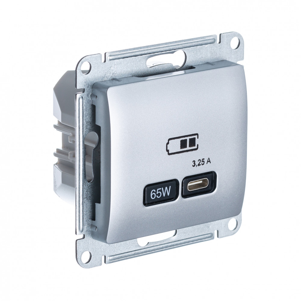 Systeme Electric Glossa Алюминий USB Розетка тип-C 65W высокоскор.заряд. QC, PD, мех. фото