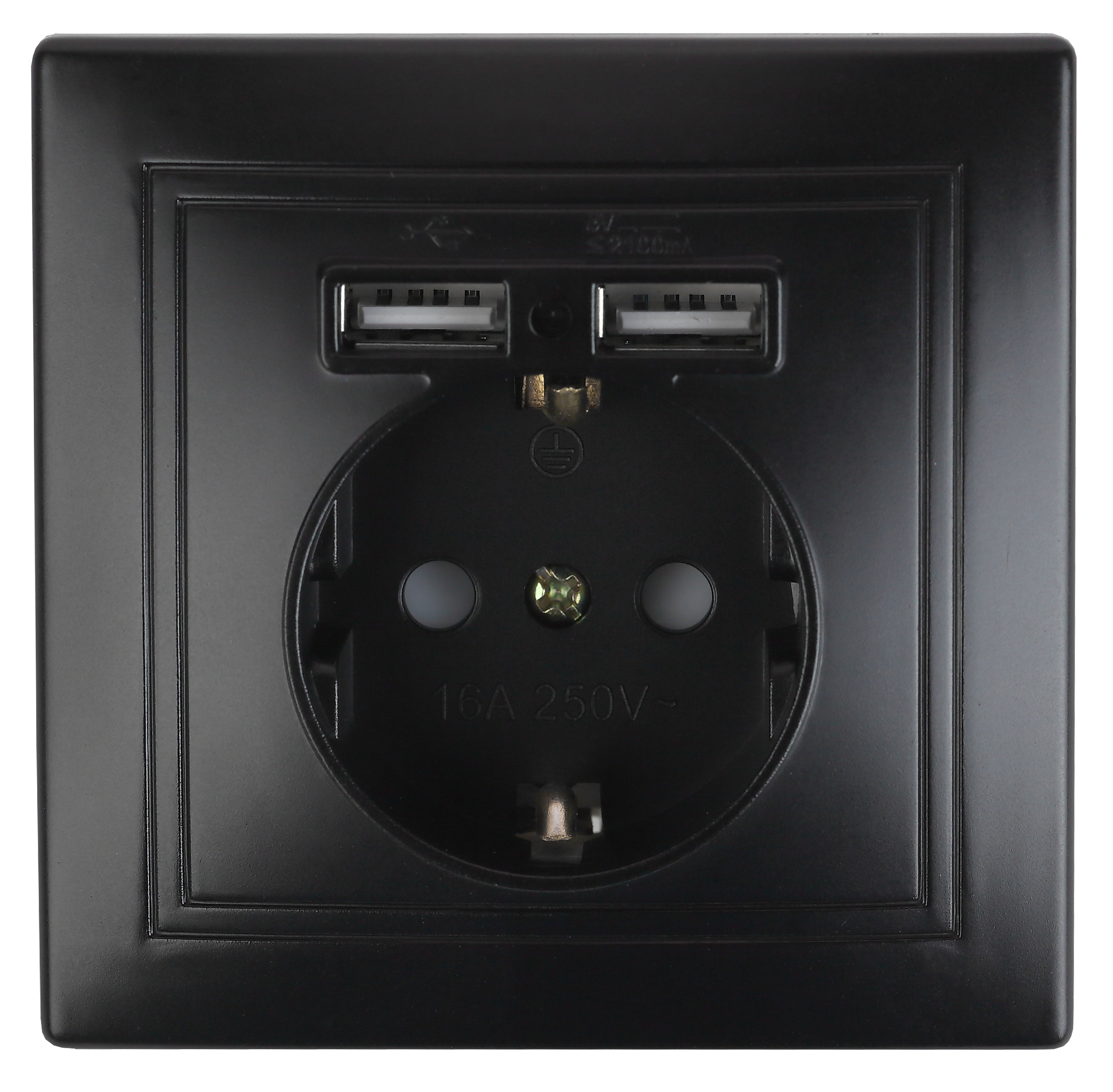Intro Розетка Plano 1-410-05 с заземлением 2P+E Schuko со шторками, 16А-250В + 2хUSB 5В-2,1А, IP20, СУ, антрацит фото
