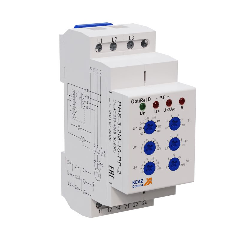 КЭАЗ Реле контроля фаз OptiRel D PHS-3-2M-10-PP-2 универсальное 3Ф 2СО. фото