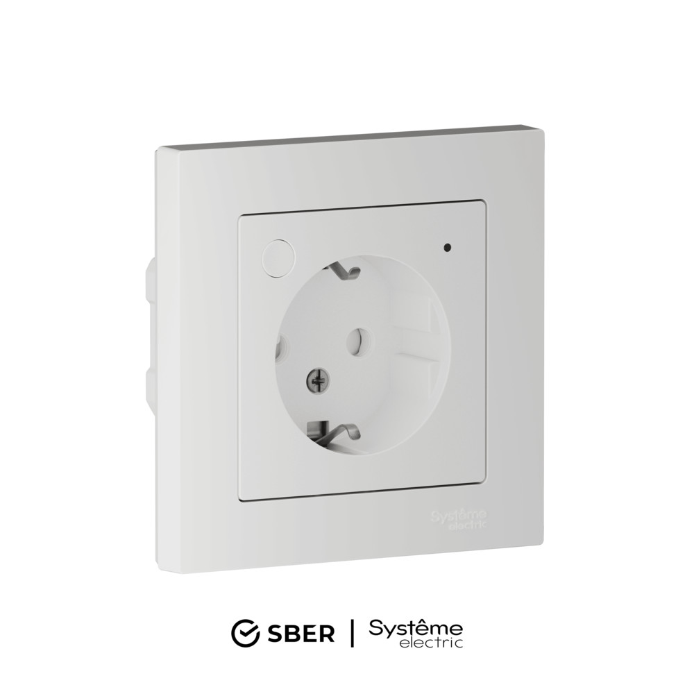 SBER Systeme Electric AtlasDesign Smart Белый Розетка с заземл., со шт., Zigbee, L+N, 16А, мех., модель SBDV-00202 фото