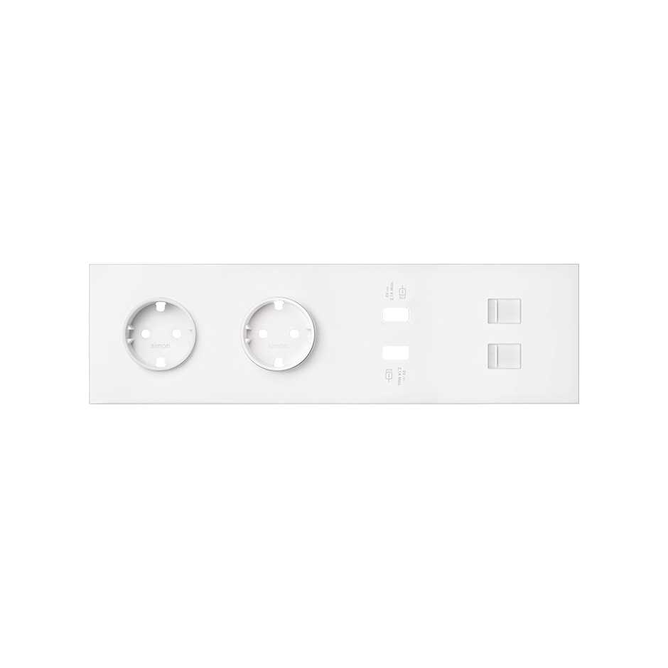 Simon 100 Белый матовый Кит 4 поста, фронт. Накладка на 2 розетки Schuko + 2 з/у USB SC + 2 розетки RJ45 фото