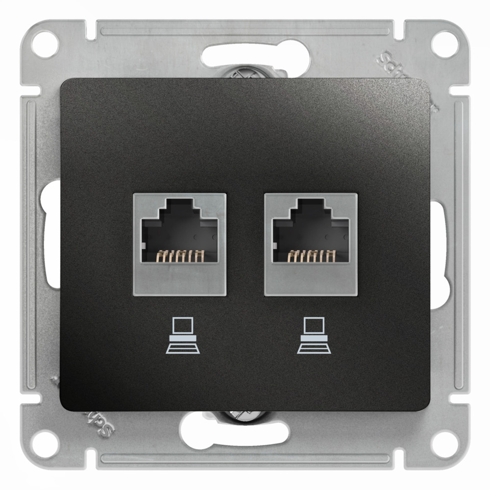Systeme Electric Glossa Антрацит Розетка 2-ая компьютерная RJ45+RJ45, кат.5E фото