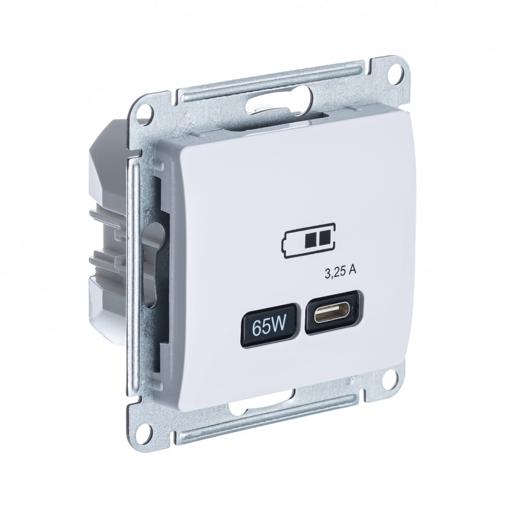 Systeme Electric Glossa Белый USB Розетка тип-С 65W высокоскор.заряд. QC, PD, мех. фото