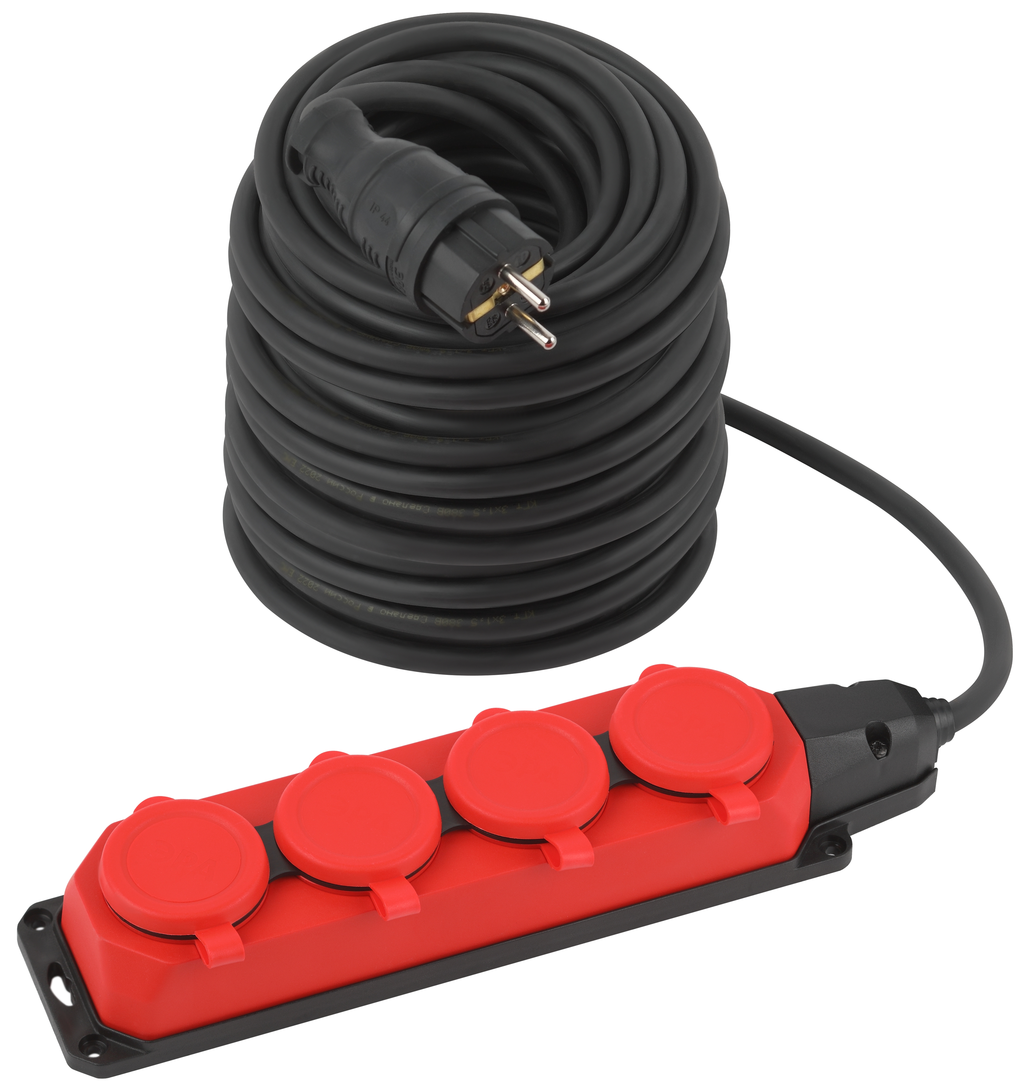 ЭРА Удлинитель силовой UK-4e-3x1,5-50m-IP44(KG) с заземлением 4 розетки каучук 50м КГ 3х1,5мм2 IP44 фото