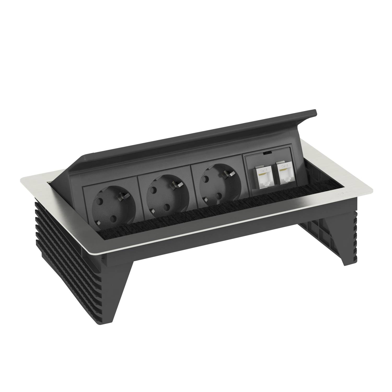 OBO Bettermann Настольный бокс с крышкой ZZK (3 розетки 220В, 2хRJ45 категория 6 экранированные) нержавеющая сталь фото