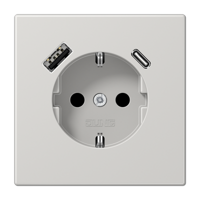 JUNG Светло-серый Розетка SCHUKO® с USB-зарядным устройством, тип A + тип С; термопласт фото