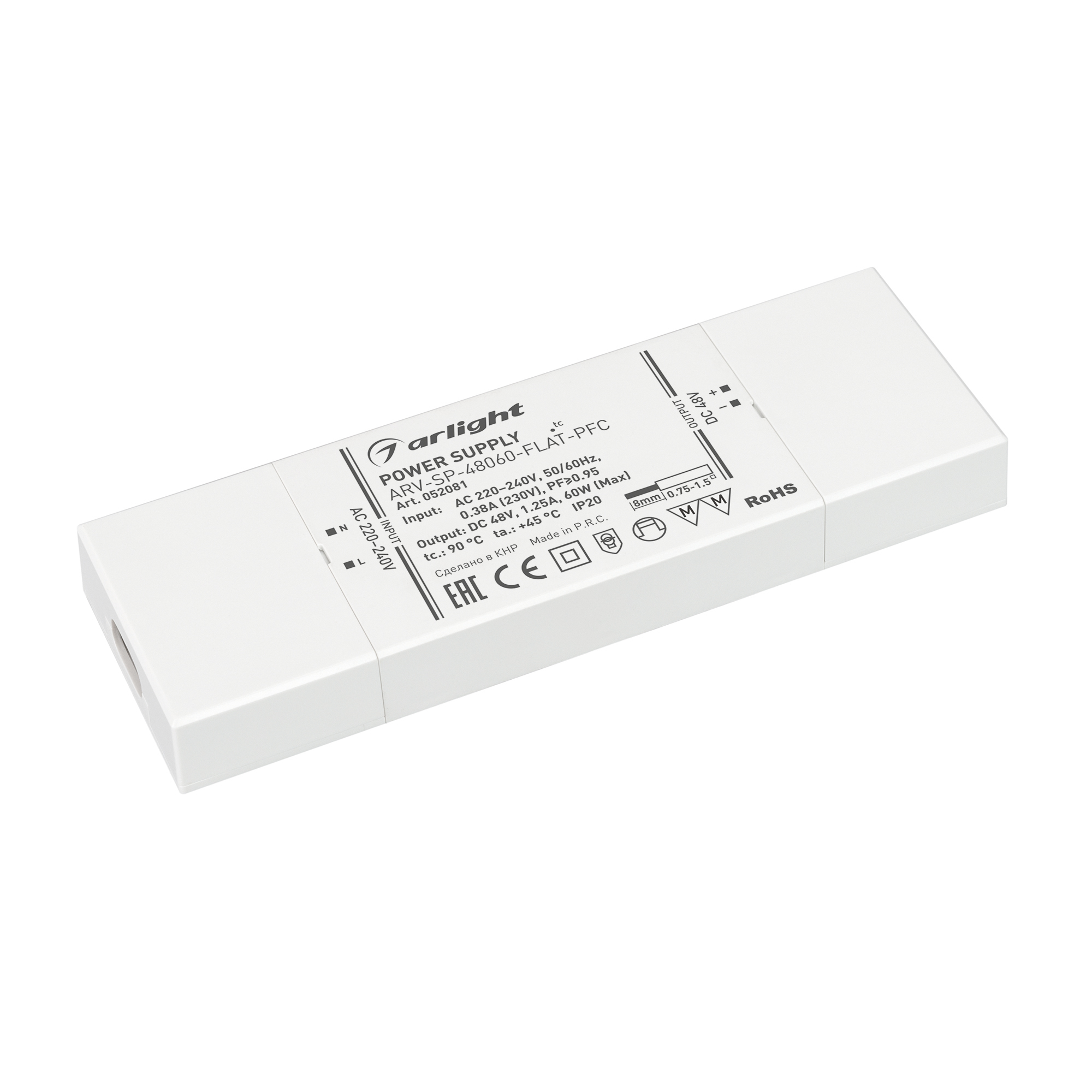 Arlight Блок питания ARV-SP-48060-FLAT-PFC (48V, 1.25A, 60W) (IP20 Пластик, 5 лет) фото
