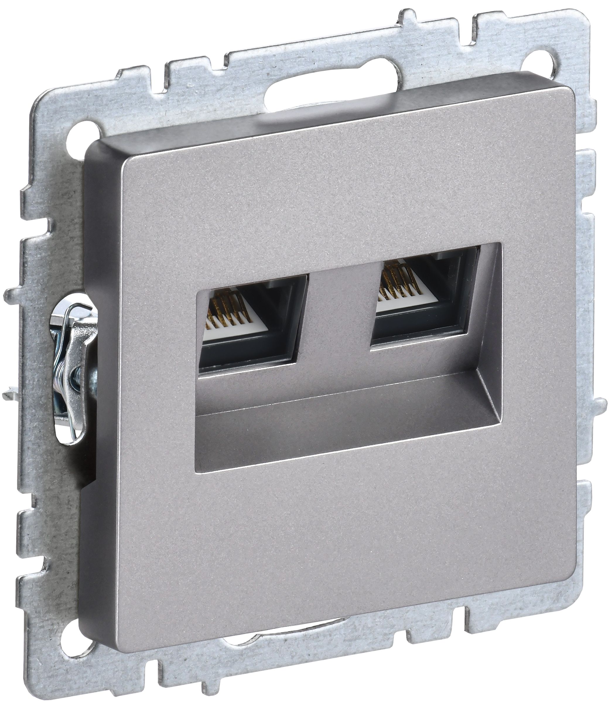 IEK BRITE BASE Сталь Розетка комп двойная RJ45 кат.5E РК10-2-БрС фото