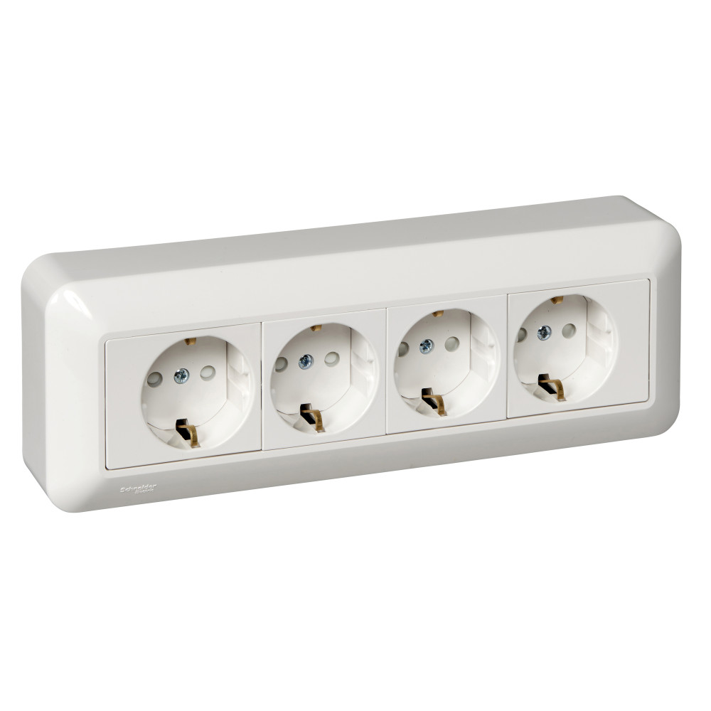 Systeme Electric Blanca наруж Бел Розетка 4-я с/з с защитными шторками 16А, монтажная пластина (в сборе) (индивид.упак.) фото
