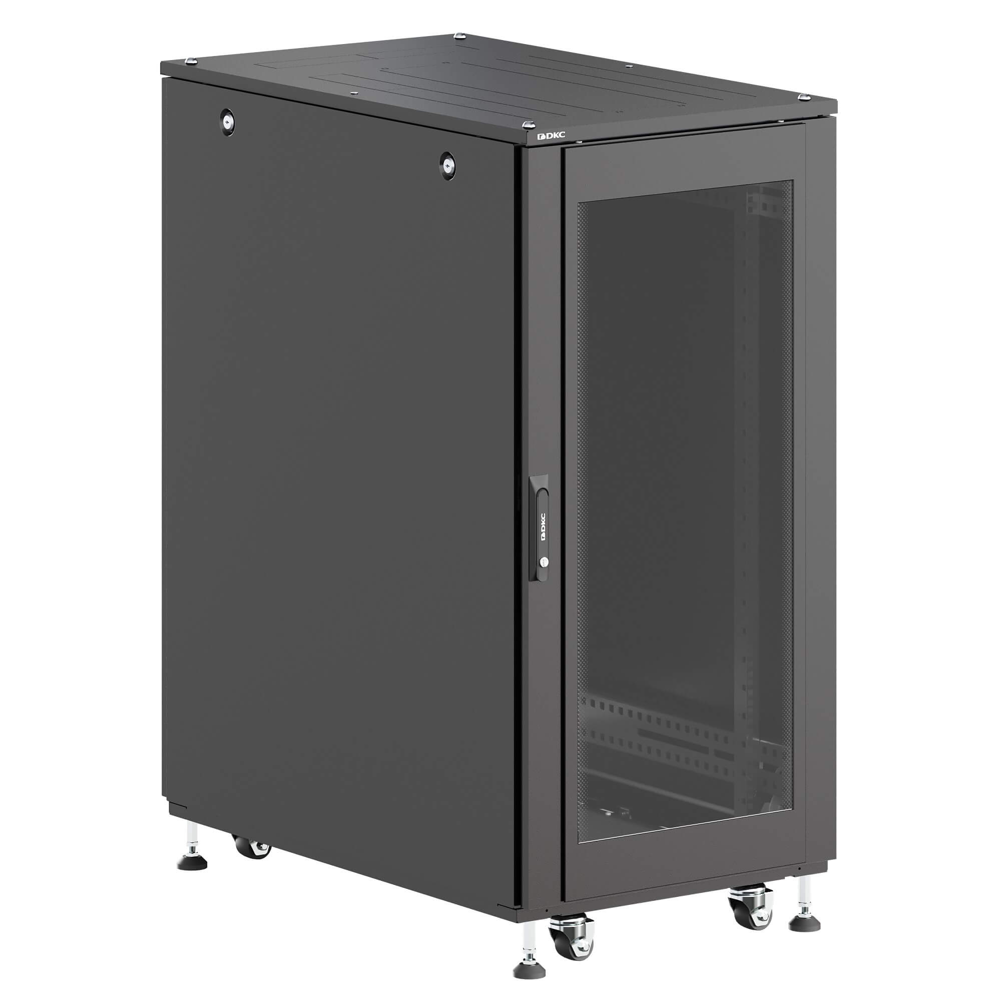 DKC Шкаф напольный разобранный 19'' IT-CQE-N 24U 600x800мм, крыша с вырубкой, дверь стекло и сплошная металл, одинарные боковые панели, черный RAL9005 фото