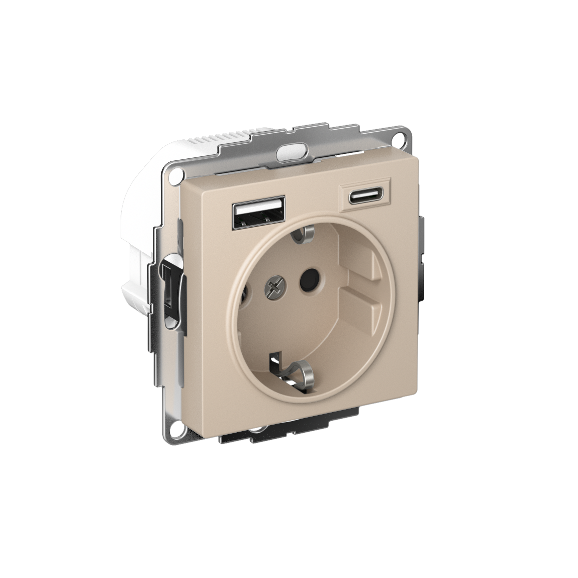 Systeme Electric AtlasDesign Песочный Розетка 16А c 2 USB A+C, 5В/2,4А/3,0А, 2х5В/1,5А, механизм фото