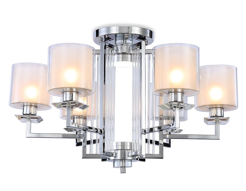 Ambrella Потолочная люстра TR4418/6 CH/CL/FR хром/прозрачный/белый матовый E27*6 max 40W D748*463 (лампы LED E27*6 10W 4200K в комплекте) фото