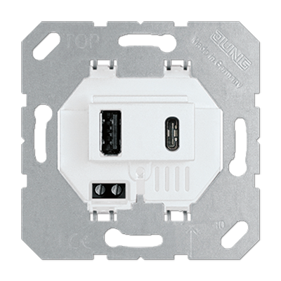 JUNG USB-зарядное устройство, Белый, USB тип А + USB тип С, выходной ток 3000 mA  универсальные встраиваемые механизмы фото