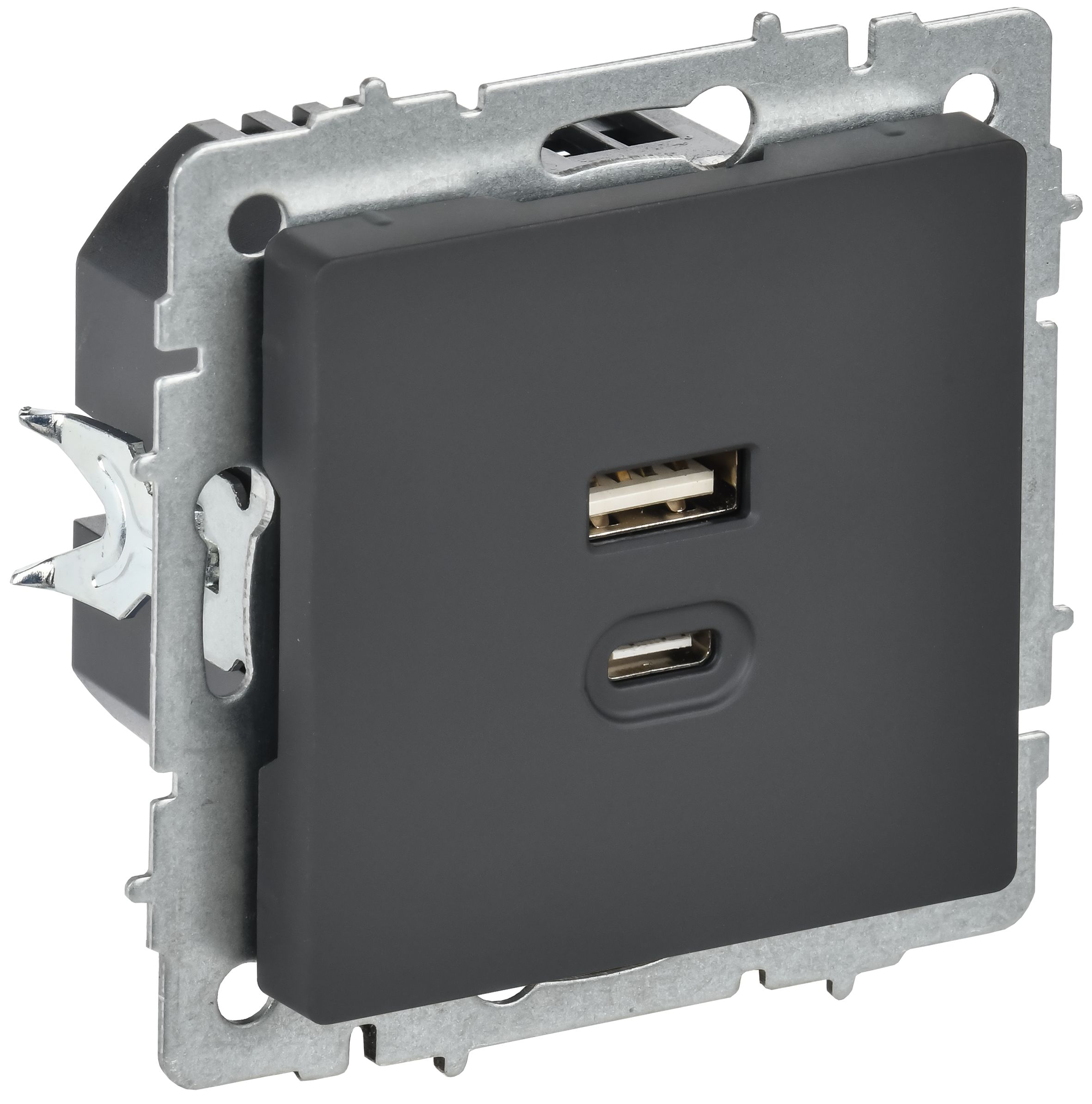 IEK BRITE Роз. USB A+C 45Вт высокоск. зар. РЮ11-2-БрГ граф. фото